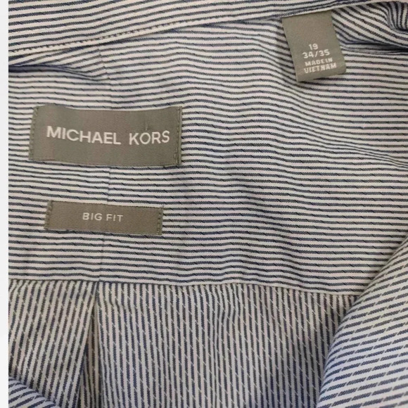 Michael Kors Big Fit White & Blue Pinstripe Dress Shirt 19 - Picture 7 of 9
